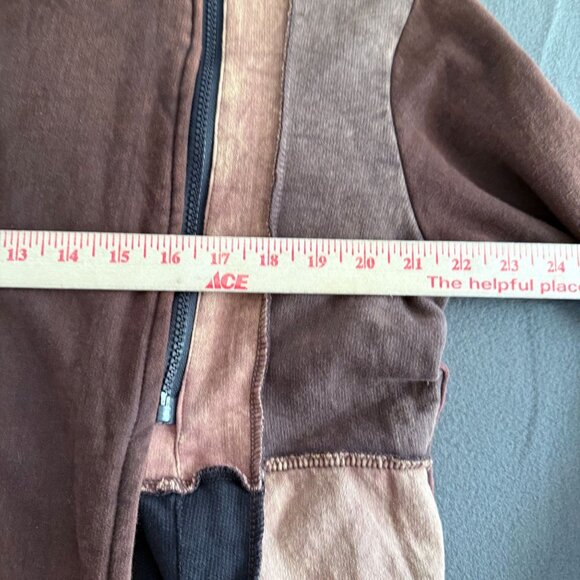 Avatar Boho Patchwork Zip Front Asymmetrical Jacket Women's Hippie Brown Black - Picture 12 of 12